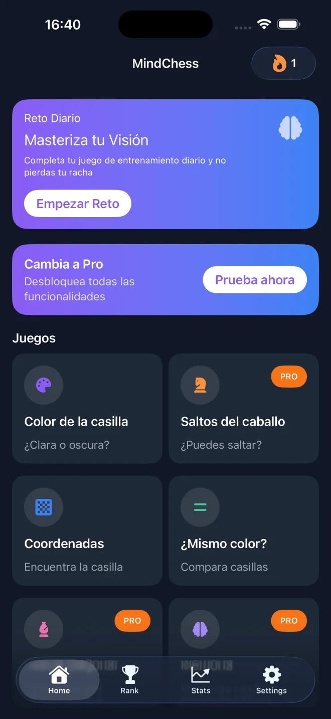 La tarjeta del Reto diario en la pantalla de inicio de MindChess